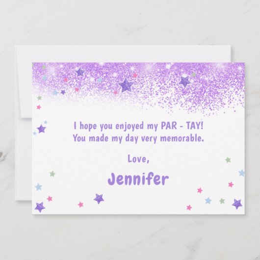 Tijden verjaardagsfeestje in mijn verjaardagstijdp bedankkaart (Achterkant)