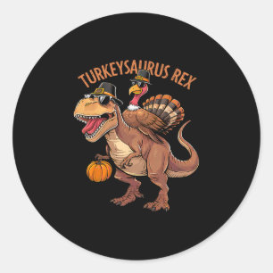 Tijdens Thanksgiving T-Rex Kalkoen Dino Peuter Ronde Sticker
