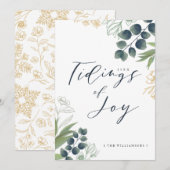 Tijding van vreugde | Elegant winterblad in waterv Feestdagenkaart (Voorkant / Achterkant)