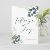 Tijding van vreugde | Elegant winterblad in waterv Feestdagenkaart (Staand voorkant)