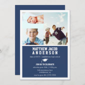 Tijdlijn 3 Foto Afstuderen Invitation - marine Kaart (Voorkant / Achterkant)