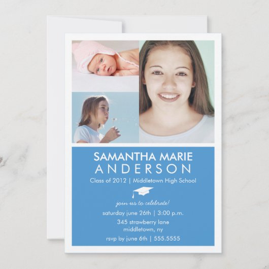 Tijdlijn 3 Uitnodiging foto-Afstuderen - Blauw (Voorkant)