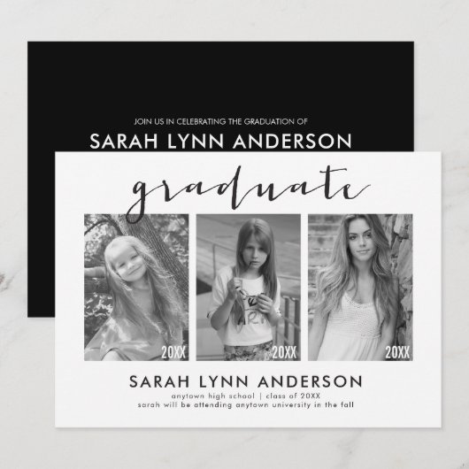 Tijdlijn 3 Uitnodiging voor fotoafstudeerfeest (Voorkant / Achterkant)