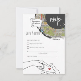 Tijdlijn Courthouse Wedding Modern Geïllustreerd RSVP Kaartje