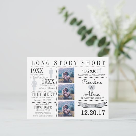 Tijdlijn in lichtgrijs Opslaan Datum Post Card Aankondigingskaart (Staand voorkant)