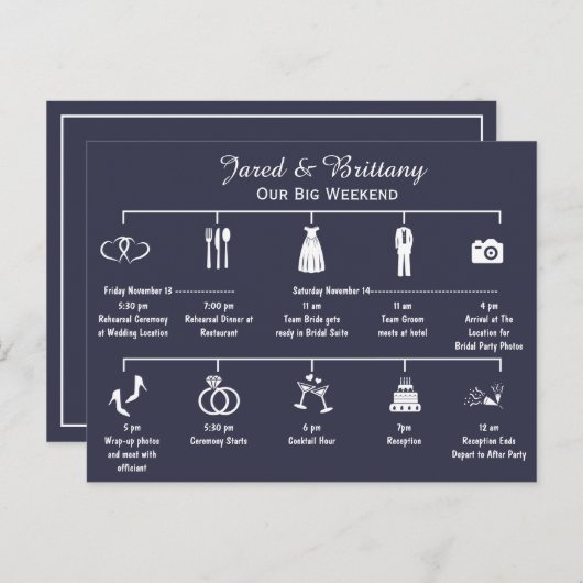 Tijdlijn Itinerary Trouwweekend Uitnodiging Briefkaart (Voorkant / Achterkant)