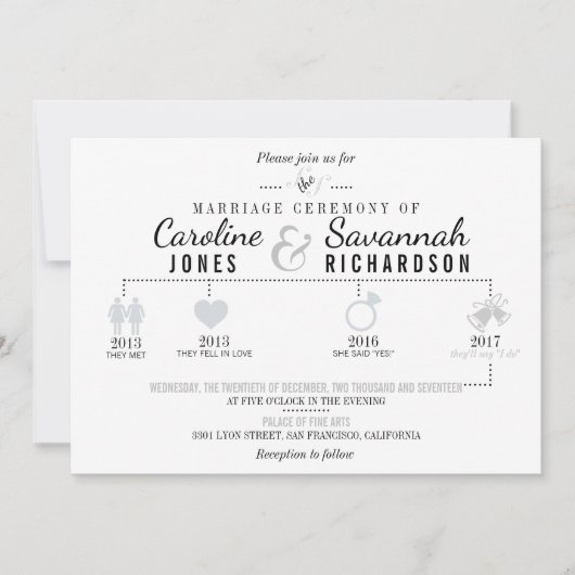Tijdlijn Lichtgrijze bruiloft uitnodiging (Voorkant)
