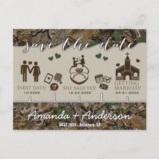 Tijdlijn Mijlpaal Camo Rustiek Save the Date Cards Aankondigingskaart