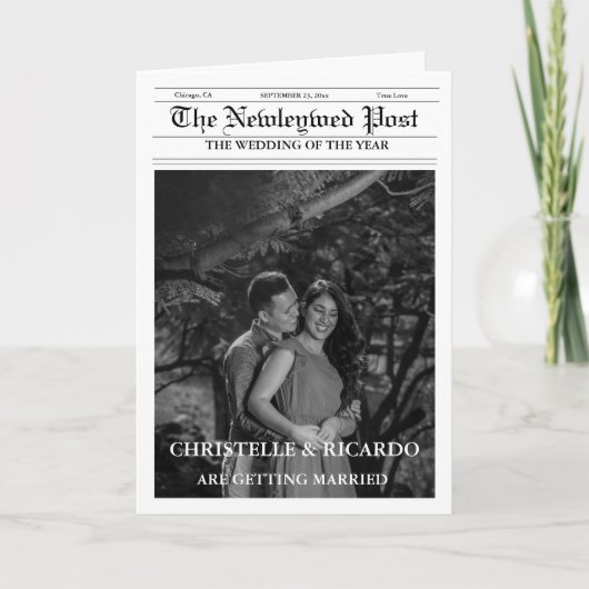 Tijdlijn & programmabrochure voor trouwen in krant (Voorkant)