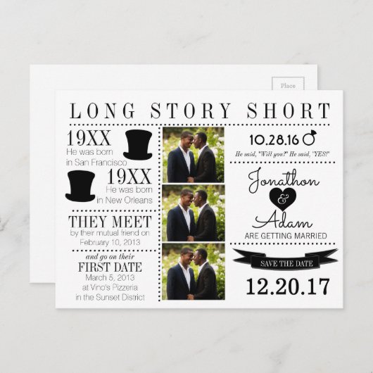 Tijdlijn Top Hat Sla de datum Post Kaart (Voorkant / Achterkant)