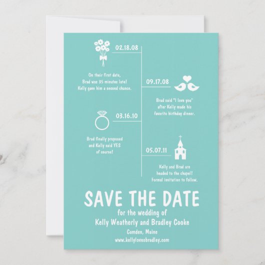 Tijdlijn Trouwdatum Opslaan Teal Save The Date (Voorkant)