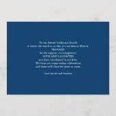 Tijdlijn trouwreceptie in marineblauw programmakaart (Achterkant)