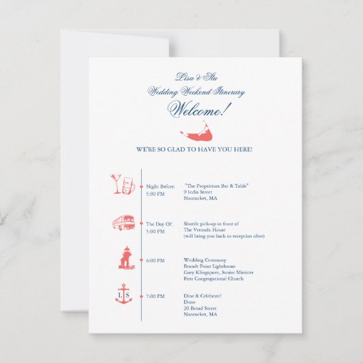 Tijdlijn trouwreceptie Nantucket (Voorkant)