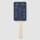 Tijdlijn van de bruiloft in bewerkbare kleur Navy  Handwaaier (Voorkant)