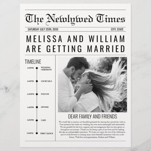 Tijdlijn van het huwelijksprogramma van de krant (Voorkant)