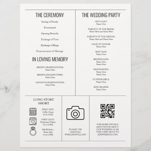 Tijdlijn van het huwelijksprogramma van de krant (Achterkant)