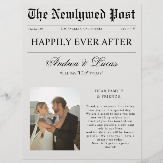 Tijdlijn van het kranten- en huwelijksfotoprogramm flyer (Voorkant)