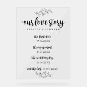 Tijdlijn van het liefdesverhaal Bruiloft Acryl Bord (Voorkant)