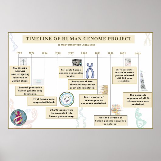 Tijdlijn van het menselijk genoom project poster (Voorkant)