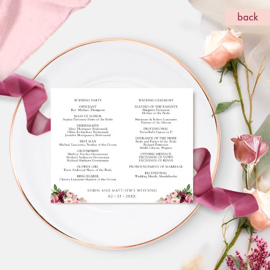 Tijdlijn voor huwelijk en programma Burgundy Blush