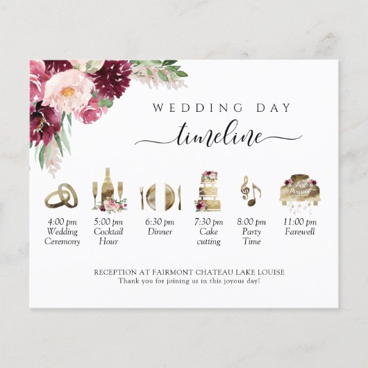 Tijdlijn voor huwelijk en programma Burgundy Blush (Voorkant)