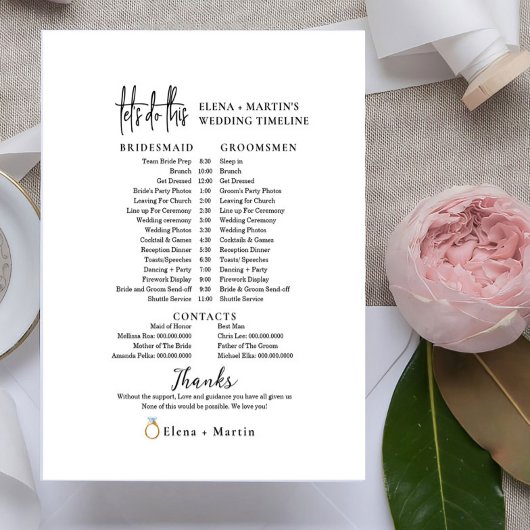 Tijdlijn voor minimale bruiloft