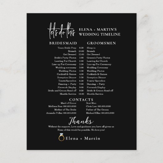 Tijdlijn voor minimale bruiloft in zwart script (Voorkant)