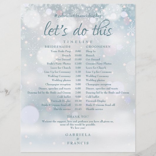 Tijdlijn winter bruiloft schema eerste sneeuwvlokk (Voorkant)