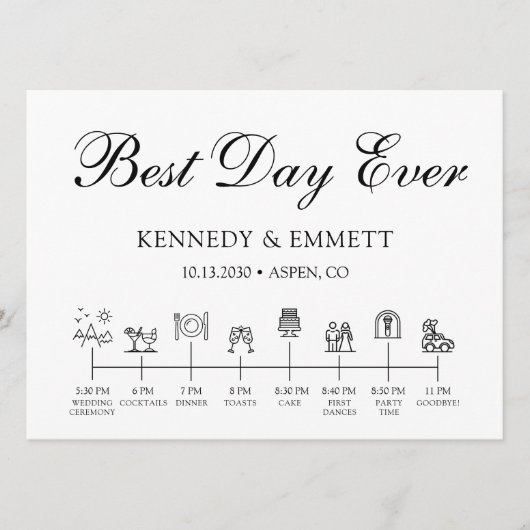 Tijdlijnprogramma voor bergbruiloftdag programmakaart (Voorkant)