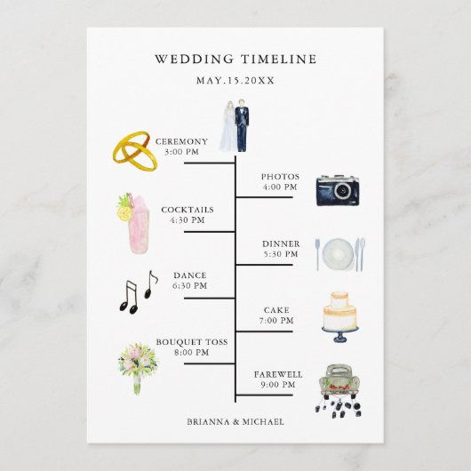 Tijdlijnprogramma voor waterverf-pictogrammen programmakaart (Voorkant)