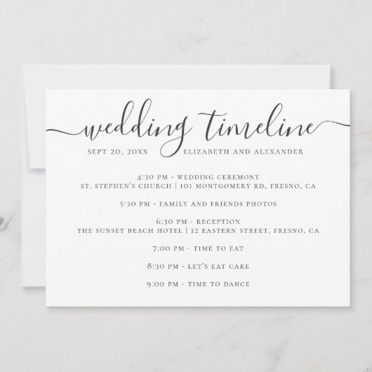 Tijdlijnscript voor zwarte en witte bruiloft kaart (Voorkant)
