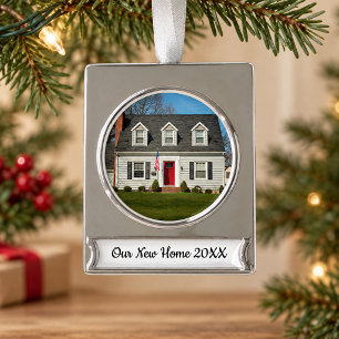 Tijdloos aandenken aan ons nieuwe huis verzilverd banner ornament