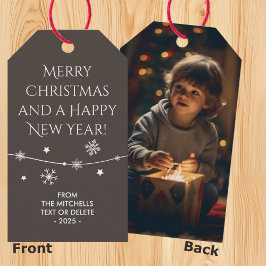 Tijdloos - aardebruin Kerstmis Foto Gift Labels Cadeaulabel