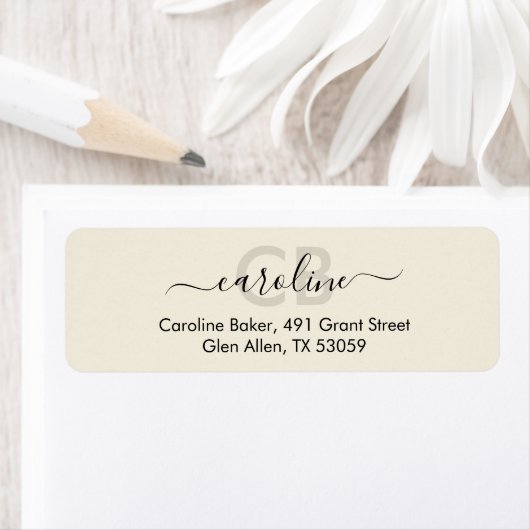 Tijdloos — Antiek wit monogram adreslabel Etiket (Insitu)