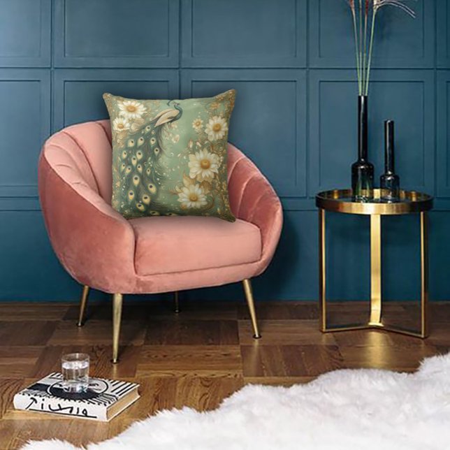 Tijdloos Art Nouveau Peacock accent Kussen (Creator heeft geüpload)