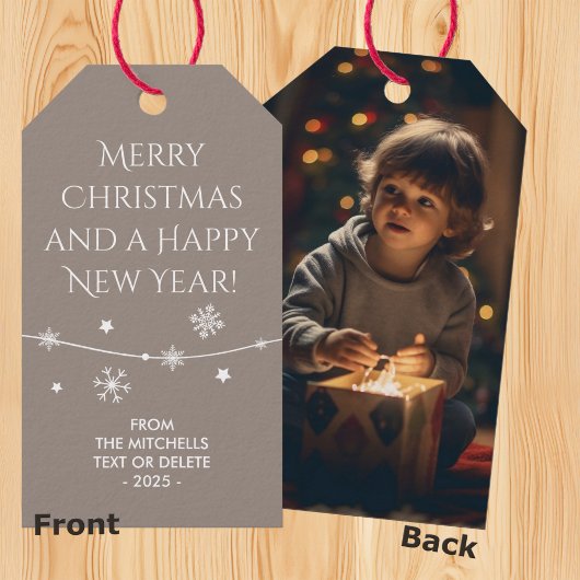 Tijdloos - Beige Grijs Kerst Foto Gift Labels Cadeaulabel