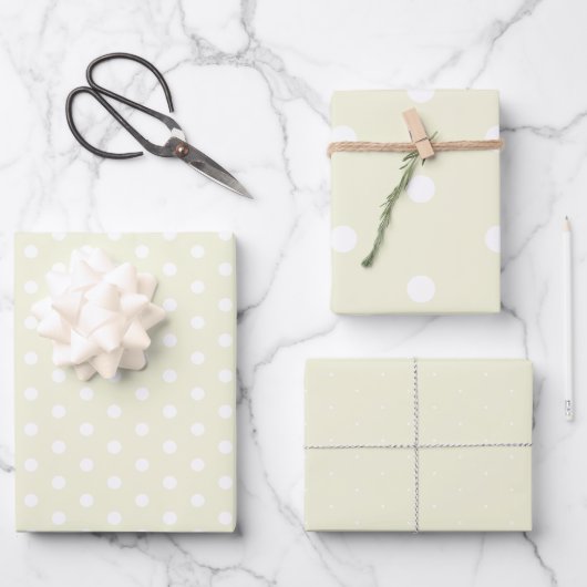 Tijdloos Beige White Polka Dot Gift Wrapping Paper (Voorkant)