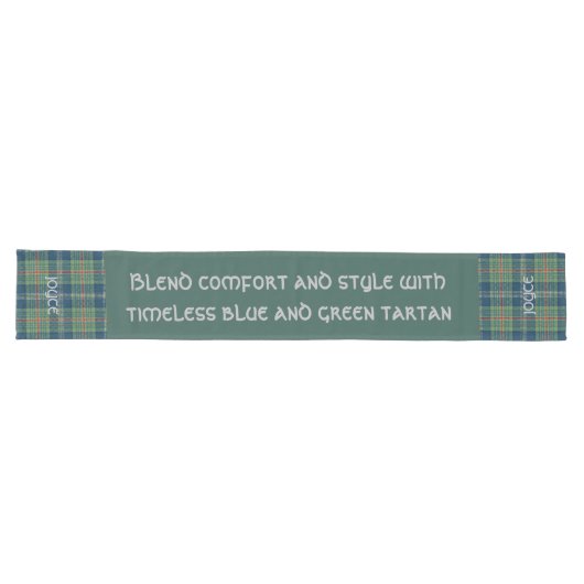 Tijdloos blauw en groen Tartan Monogram | Lange Tafelloper (Horizontaal)