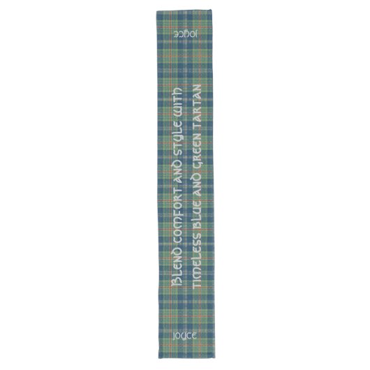 Tijdloos blauw en groen Tartan Monogram | Lange Tafelloper (Voorkant)