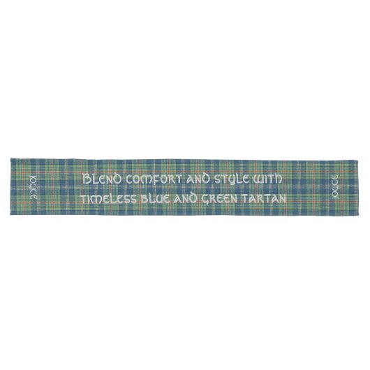 Tijdloos blauw en groen Tartan Monogram | Lange Tafelloper (Horizontaal)