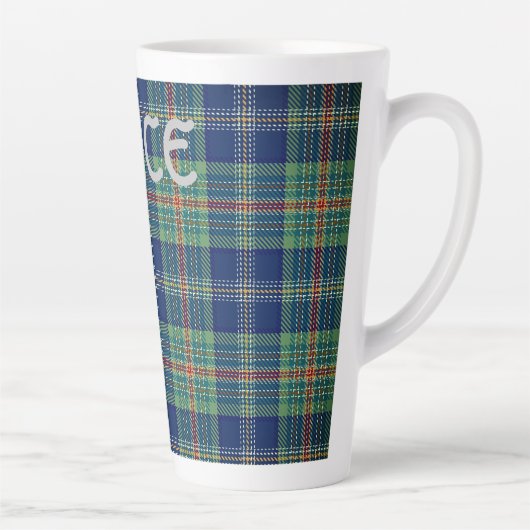 Tijdloos blauw en groen Tartan Monogram | Latte Mok (Rechts)