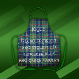 Tijdloos blauw en groen Tartan Monogram | Schort