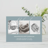  Tijdloos Bloemen Blauw Baby Aankondiging (Staand voorkant)