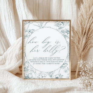 Tijdloos Bloemen Blauw Baby shower Spel Poster