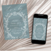  Tijdloos Bloemen Blauw Jongen Baby shower Kaart