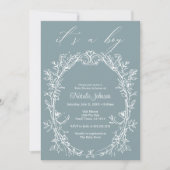  Tijdloos Bloemen Blauw Jongen Baby shower Kaart (Voorkant)