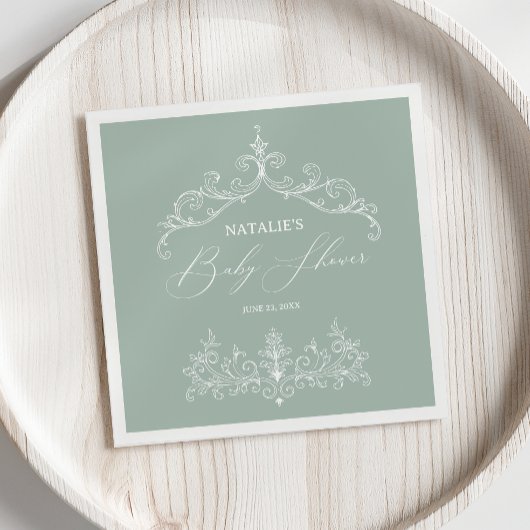  Tijdloos Bloemen Groene Baby shower servetten