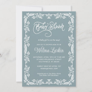  Tijdloos Bloemen Lijst Blauw Baby shower Kaart