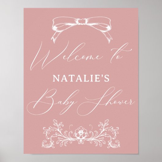  Tijdloos Bloemen Roze Baby shower Sign Poster (Voorkant)