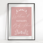  Tijdloos Bloemen Roze Baby shower Sign Poster